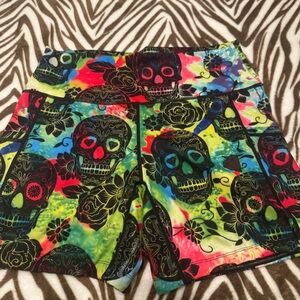 Colorful Skull Print Women's Sports Shorts CVG • LIKE NEW CONDITION